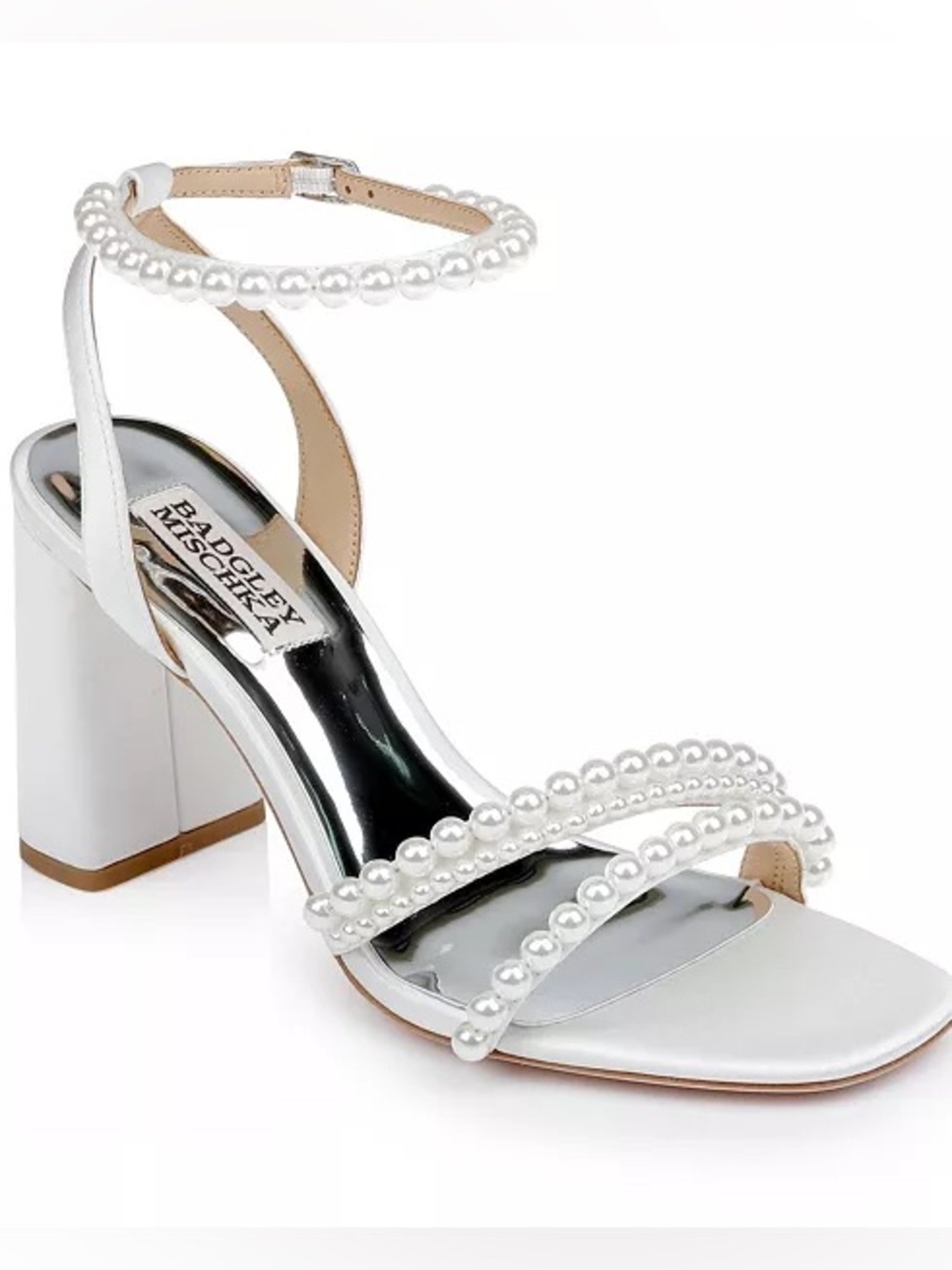 NWT Badgley Mischka Fiesty 🤍white pearl satin heel size 7 - Picture 3 of 8